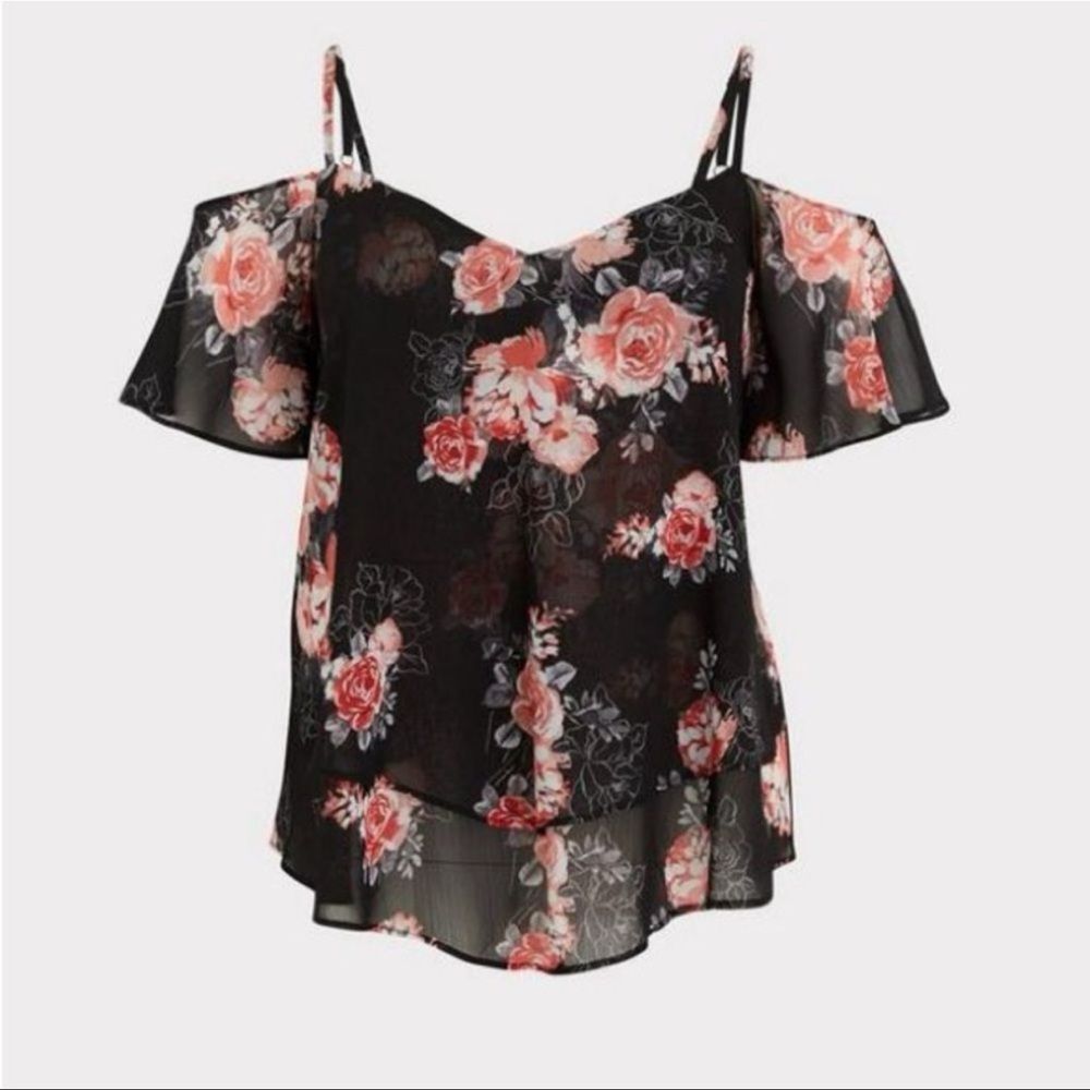 Torrid Floral Cold Shoulder Layered Blouse – Torrid Size 0 (Large/12)